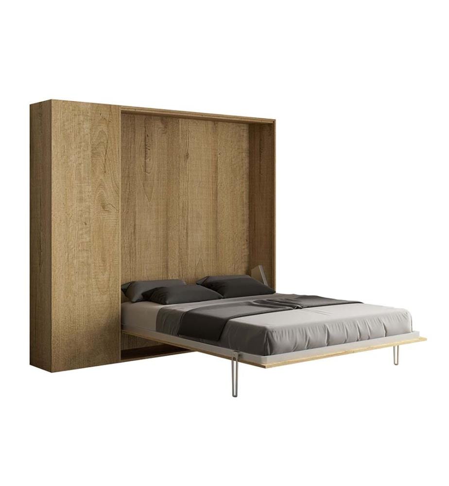 Lit escamotable Kentaro 160 Vertical avec armoire à colonnes - Marron