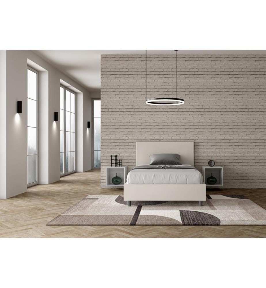 Lit rembourré avec sommier 120x200 avec housse en similicuir blanc Adele