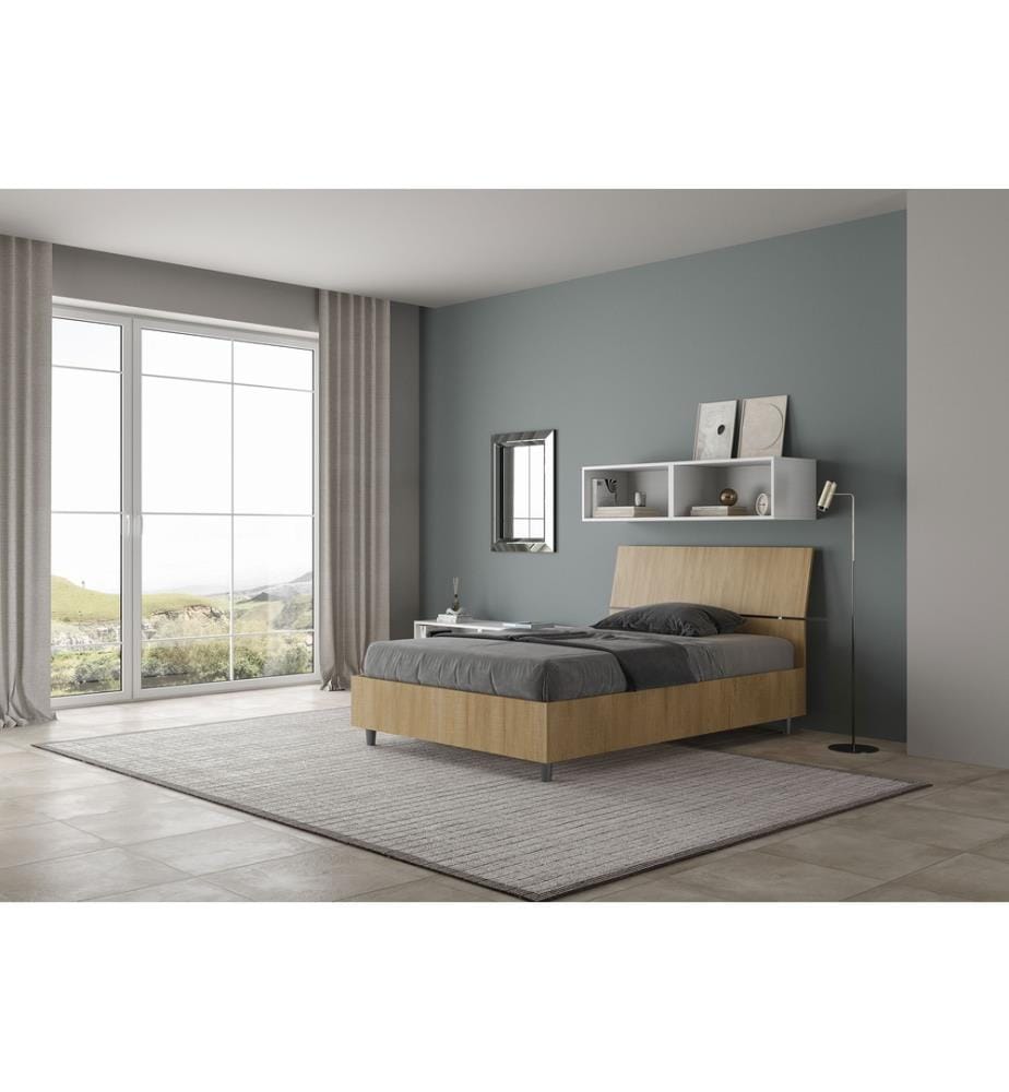 Lit avec sommier 120x190 tête de lit inclinée chêne naturel Demas