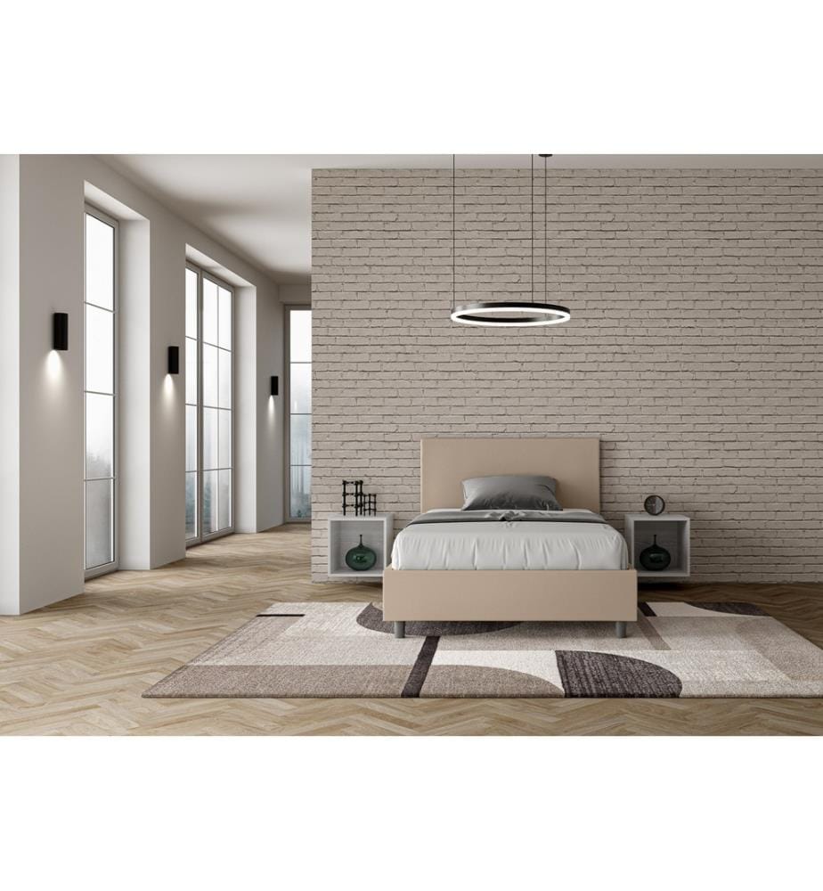 Lit rembourré avec sommier 120x200 avec housse en similicuir gris pigeon Adele