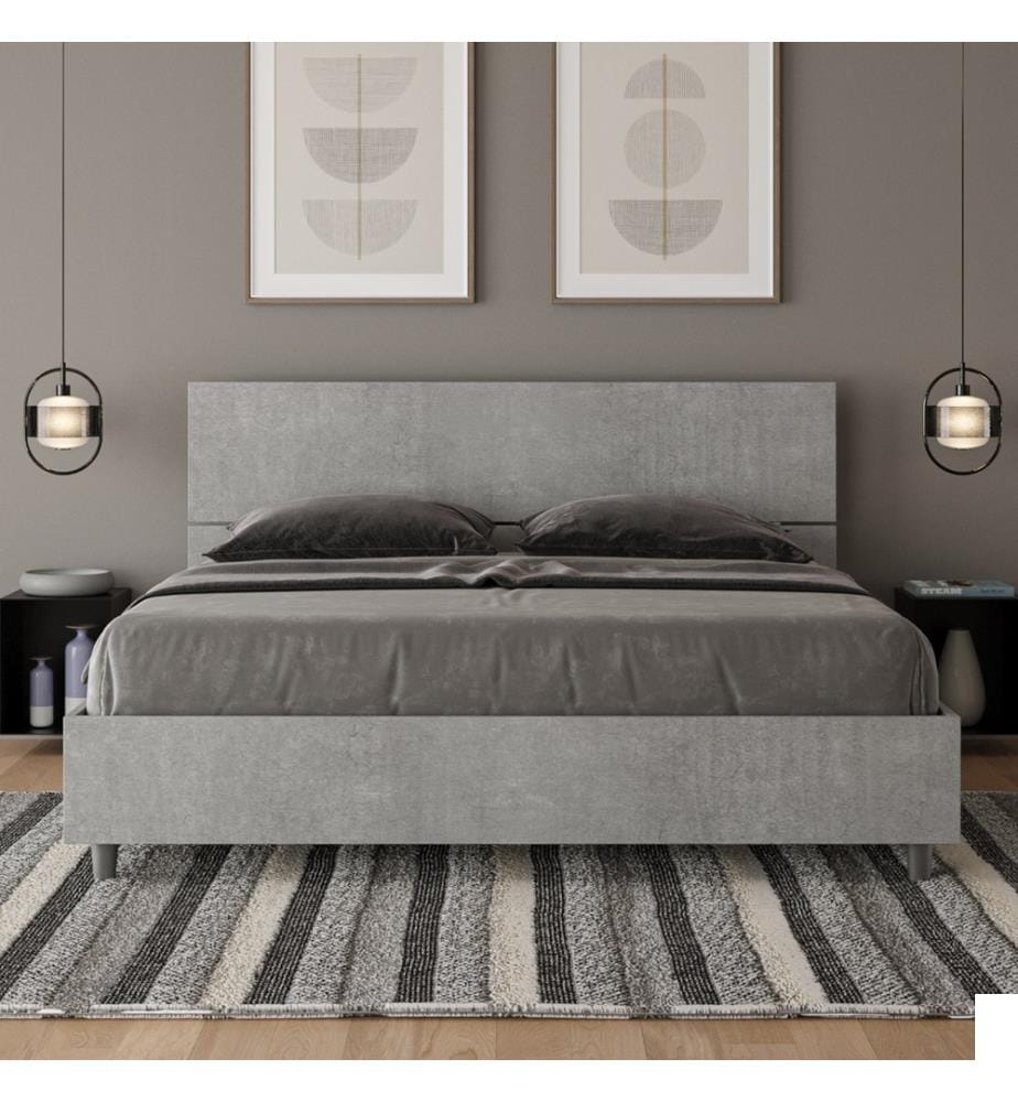 Lit avec sommier 160x190 tête de lit inclinée ciment Demas