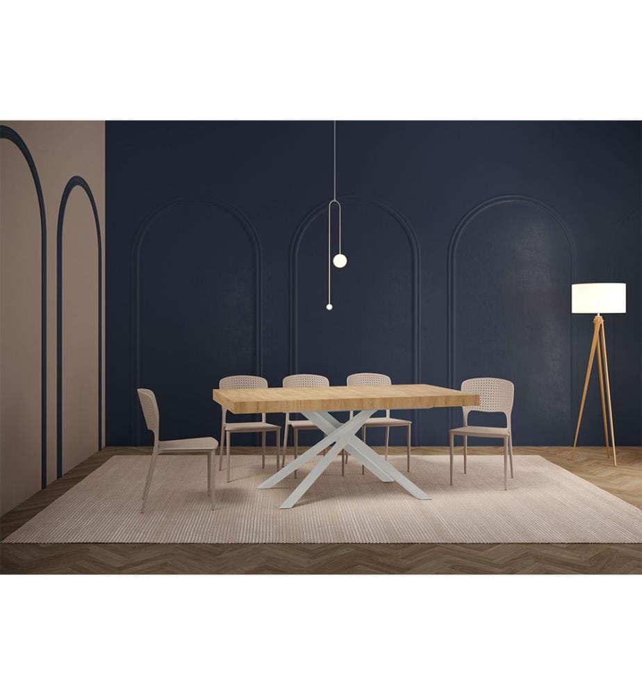 Table Extensible 160x90-264 cm Karida Chêne - Naturel, Blanc