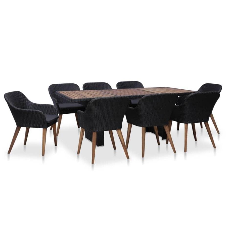 Salon de jardin 9 pcs avec coussins Résine tressée Noir