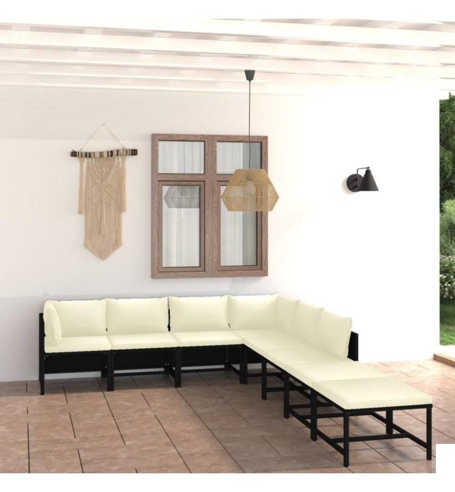 Salon de jardin 8 pcs avec coussins Résine tressée Noir
