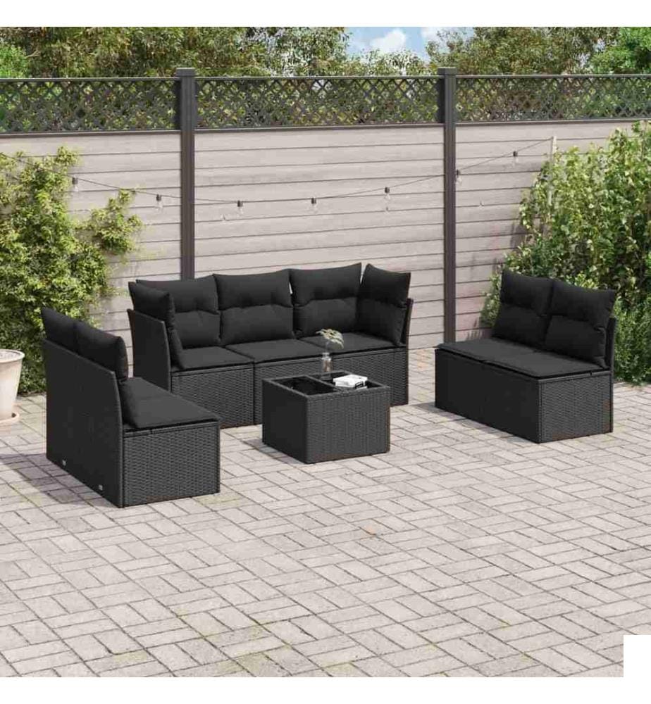 Salon de jardin 8 pcs avec coussins noir résine tressée