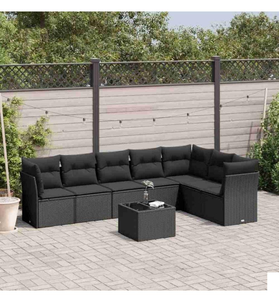 Salon de jardin 8 pcs avec coussins noir résine tressée