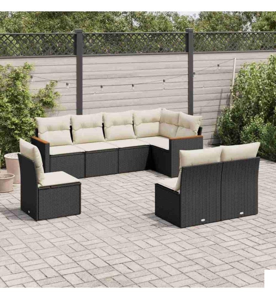 Salon de jardin 8 pcs avec coussins noir résine tressée