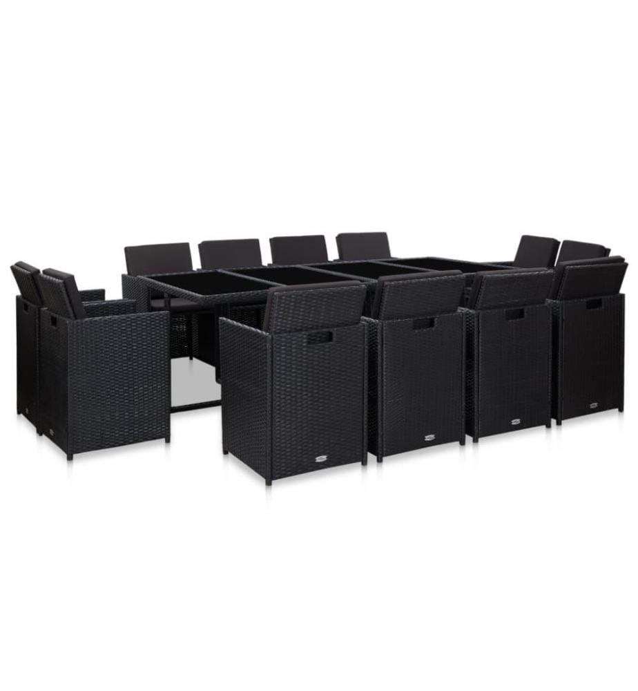 Salon de jardin 13 pcs avec coussins Résine tressée Noir