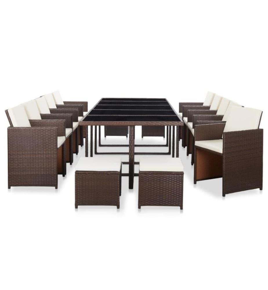 Salon de jardin 15 pcs avec coussins Résine tressée Marron