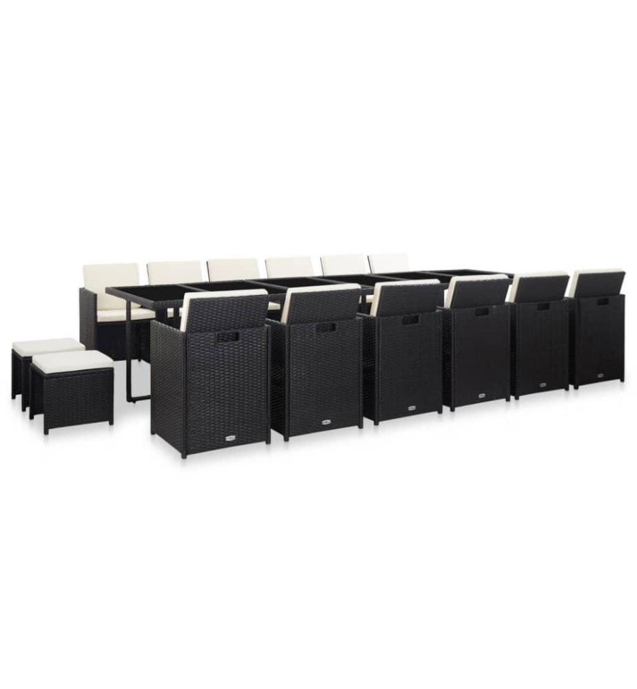 Salon de jardin 17 pcs avec coussins Résine tressée Noir