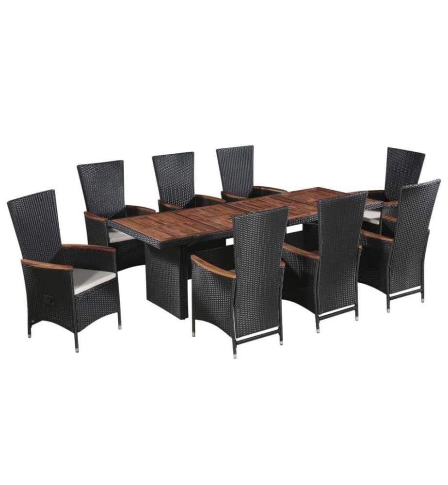 Salon de jardin 9 pcs avec coussins Résine tressée Noir