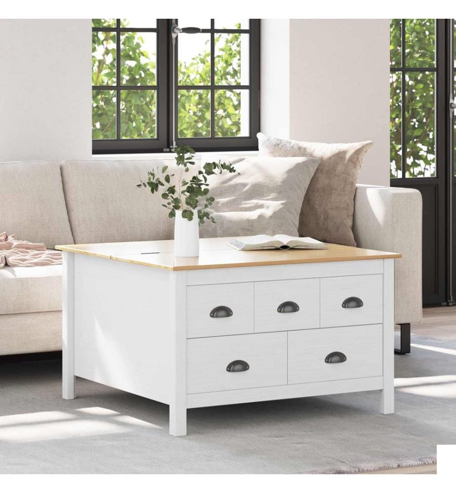 Table basse HILL Blanc et marron miel 79,5 x 79,5 x 49 cm
