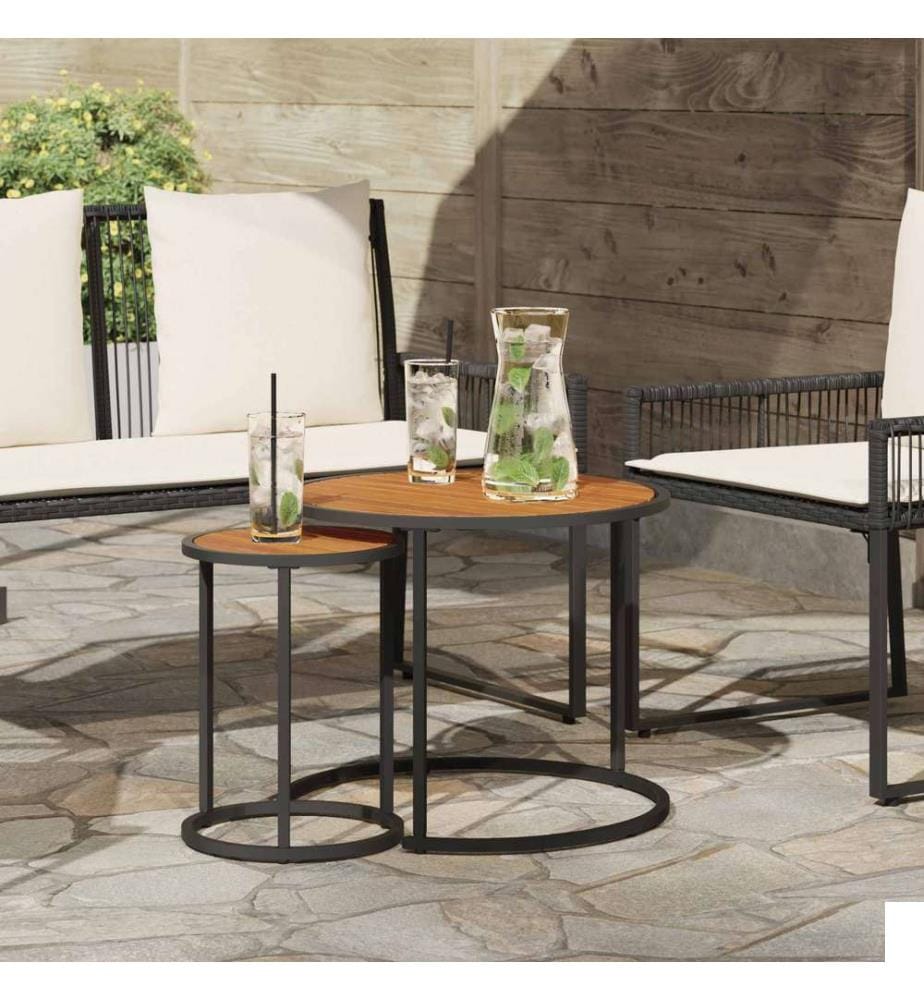Ensemble de tables basses 2 pcs Naturel et noir 55 x 55 x 45 cm