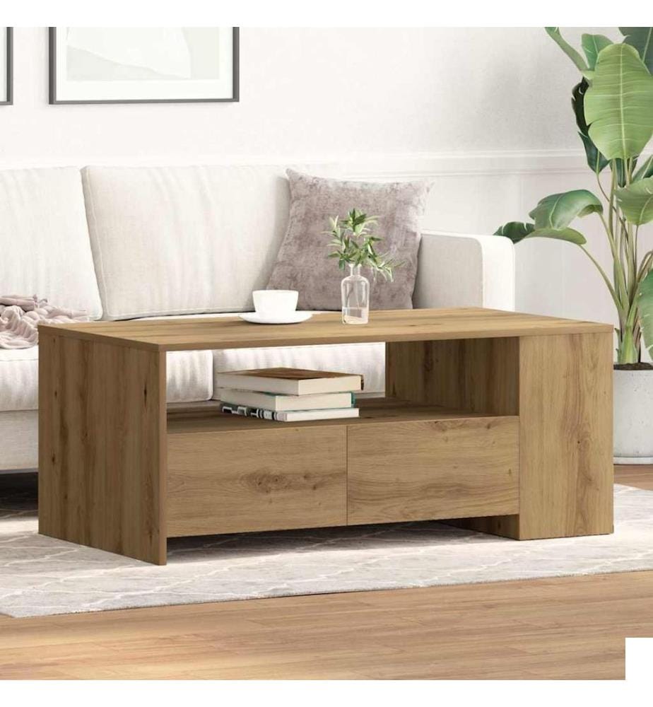 Table basse avec tiroir Chêne artisanal 102 x 55 x 43,5 cm