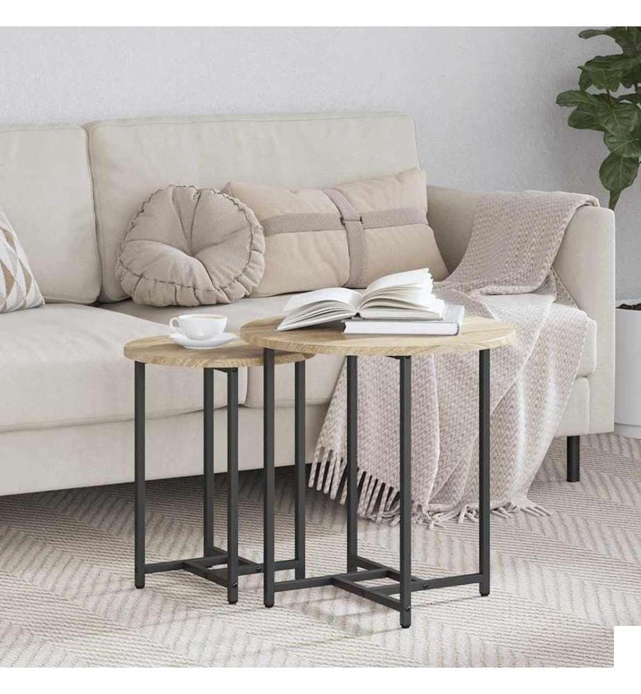 Ensemble de tables d'appoint 2 pcs Chêne Sonoma et noir