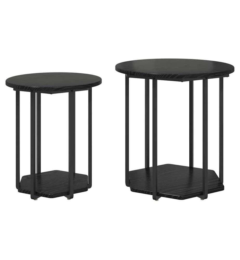 Ensemble de tables d'appoint avec étagère 2 pcs Chêne noir