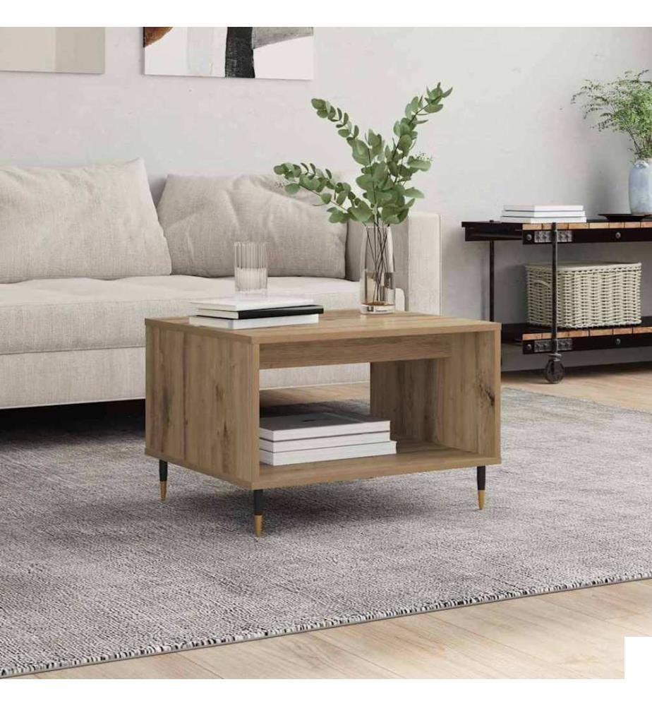 Table basse chêne artisanal 60 x 50 x 40 cm Bois d'ingénierie