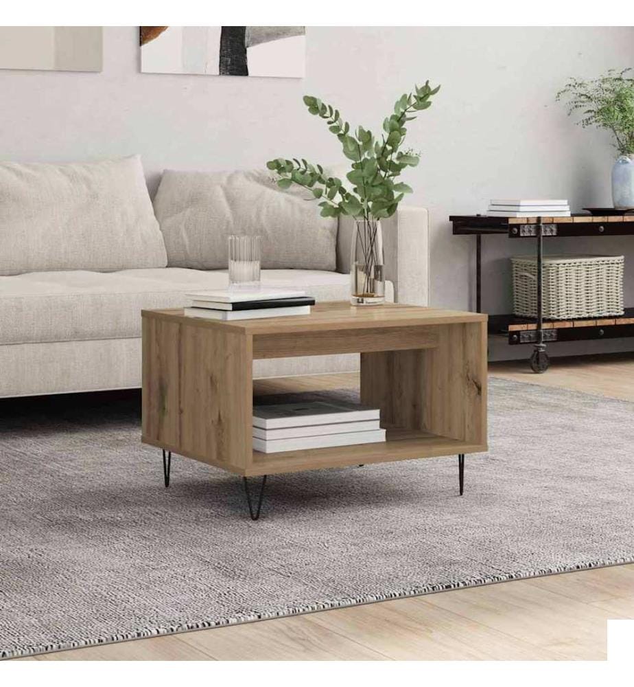 Table basse chêne artisanal 60 x 50 x 40 cm Bois d'ingénierie