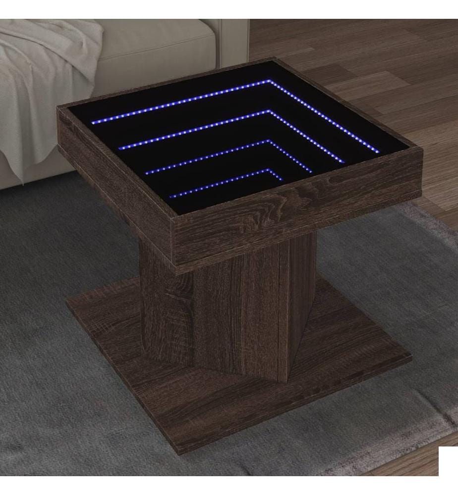 Table basse avec LED chêne marron 50x50x45 cm bois d'ingénierie