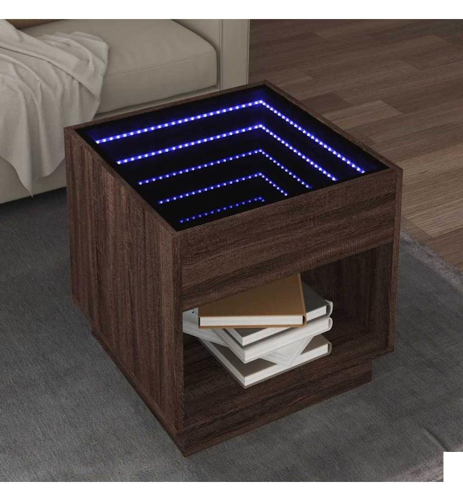 Table basse avec LED infini chêne marron 50x50x50 cm