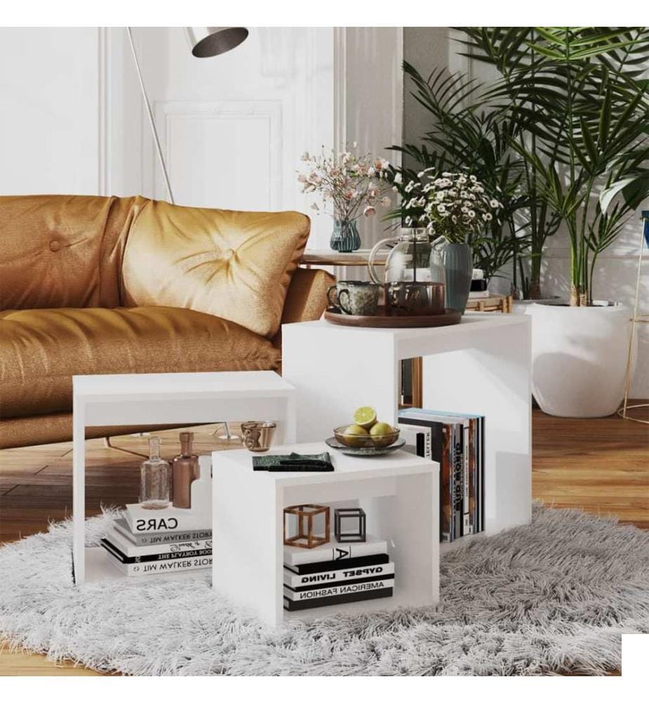 Tables gigognes 3 pcs Blanc Aggloméré