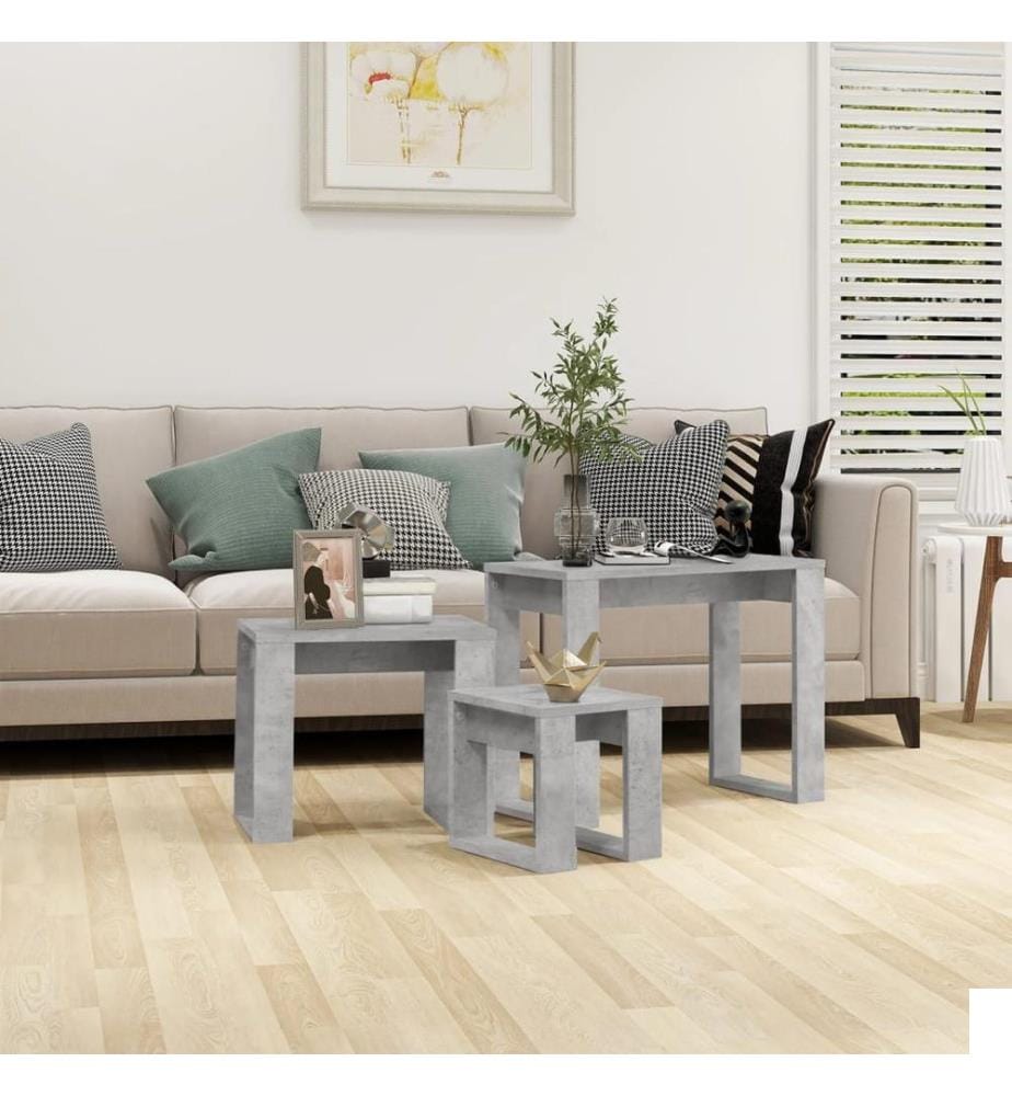 Tables gigognes 3 pcs Gris béton Bois d'ingénierie