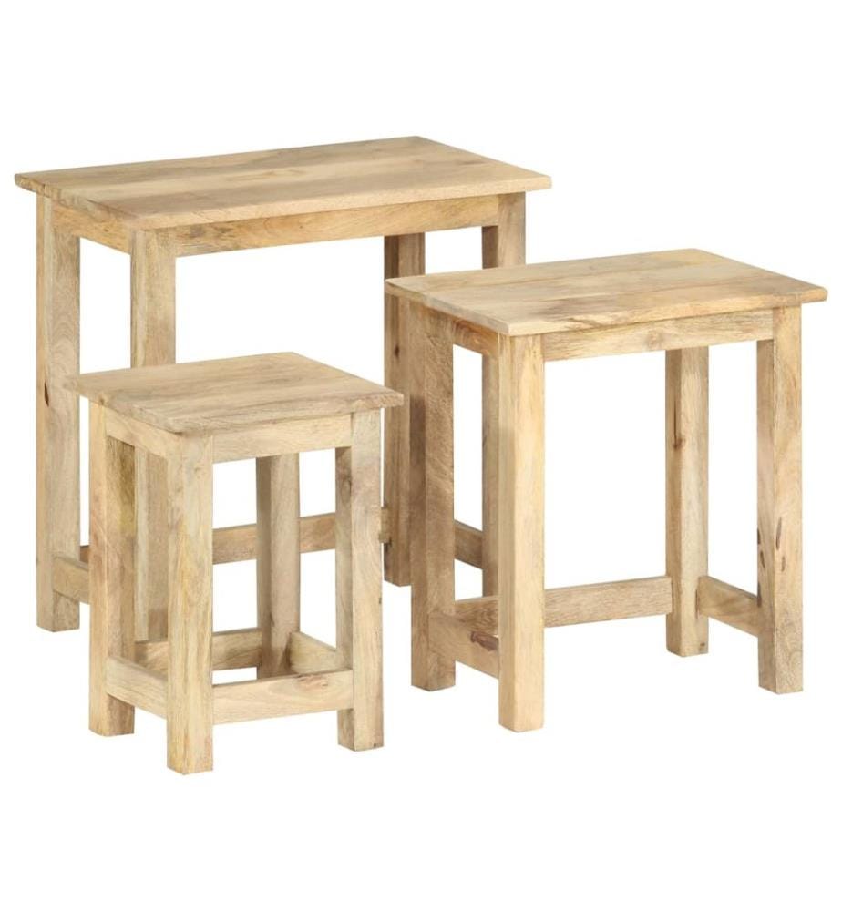 Tables gigognes 3 pcs Bois solide de manguier