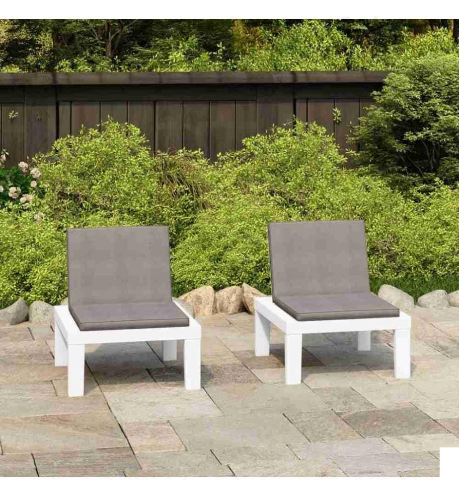 Chaises de salon de jardin avec coussins 2 pcs Plastique Blanc