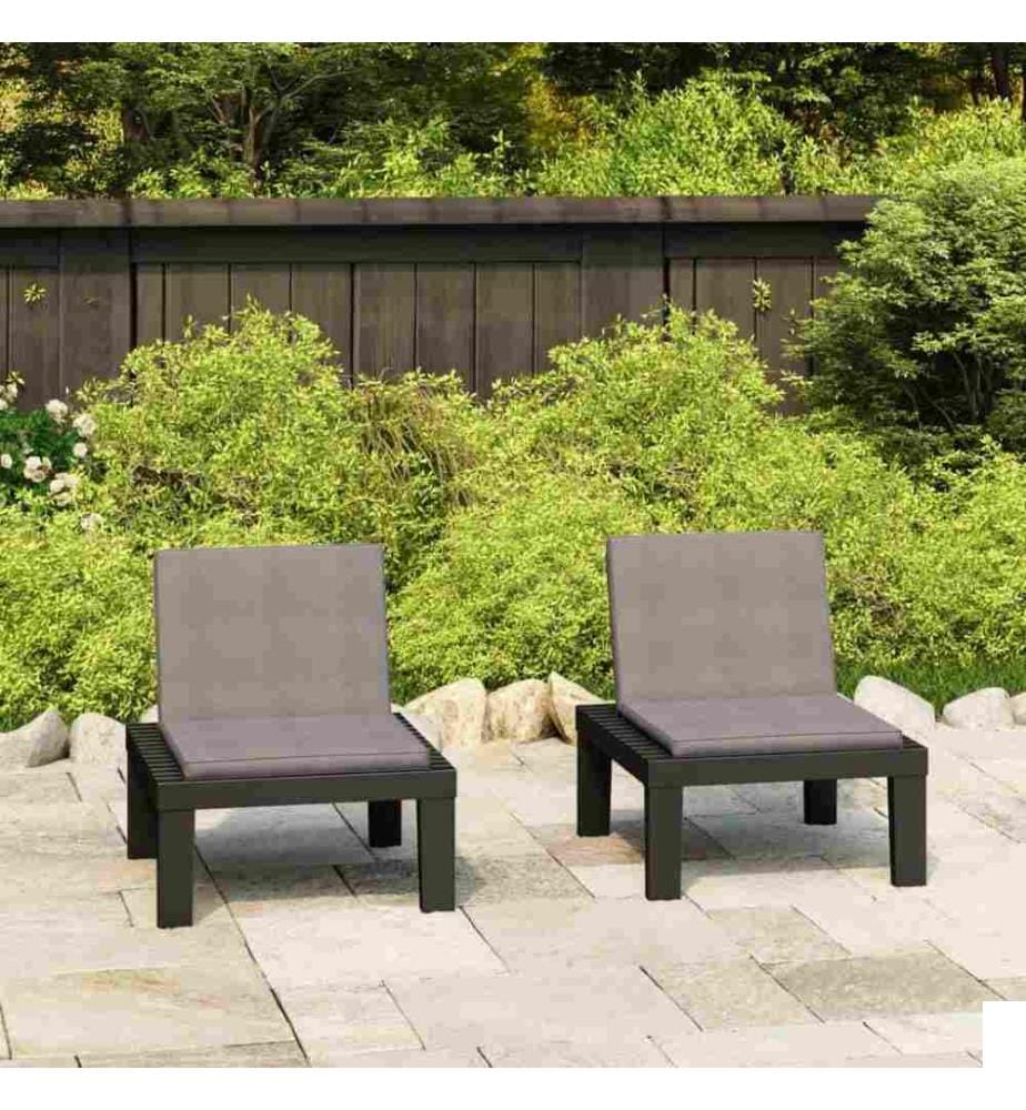 Chaises de salon de jardin avec coussins 2 pcs Plastique Gris
