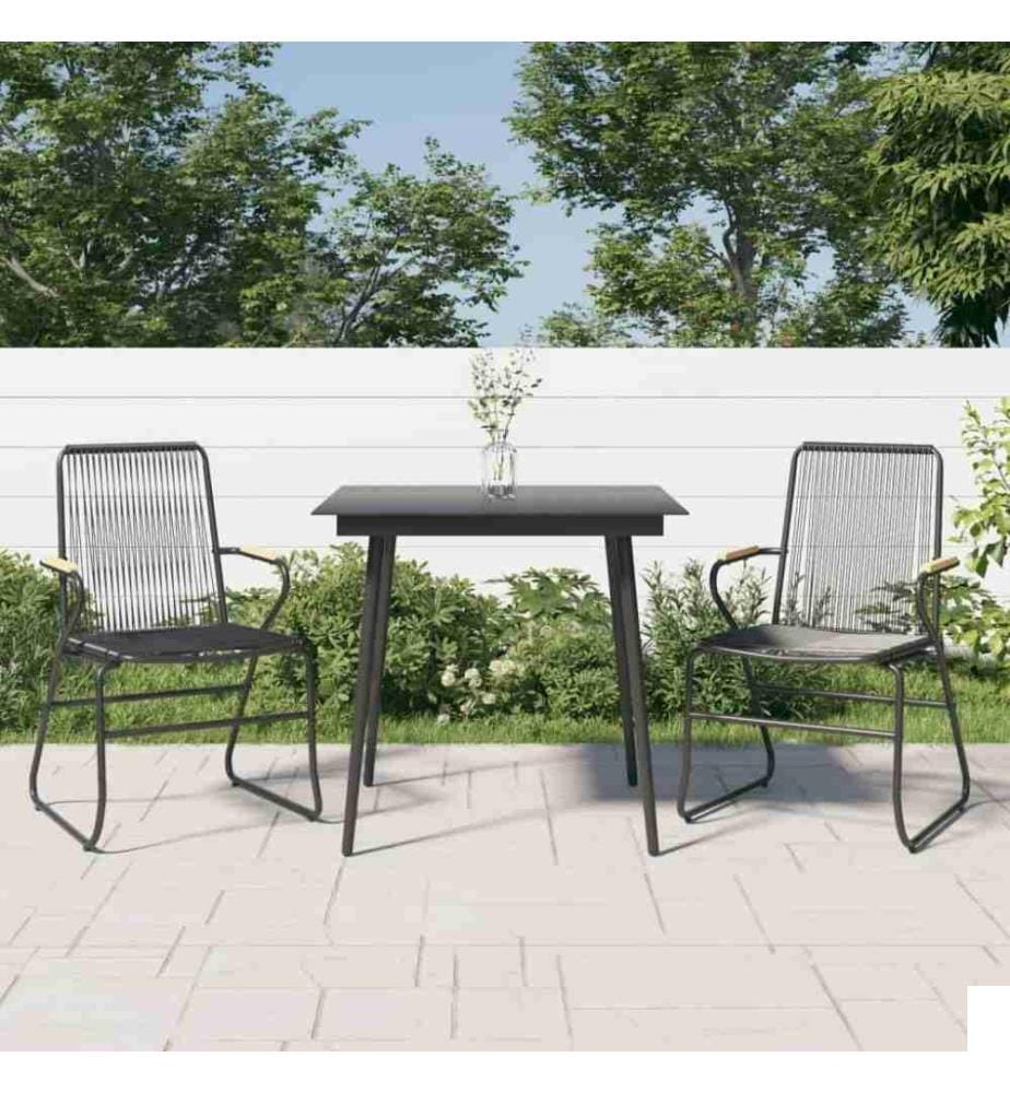Ensemble à manger de jardin 3 pcs noir rotin PVC