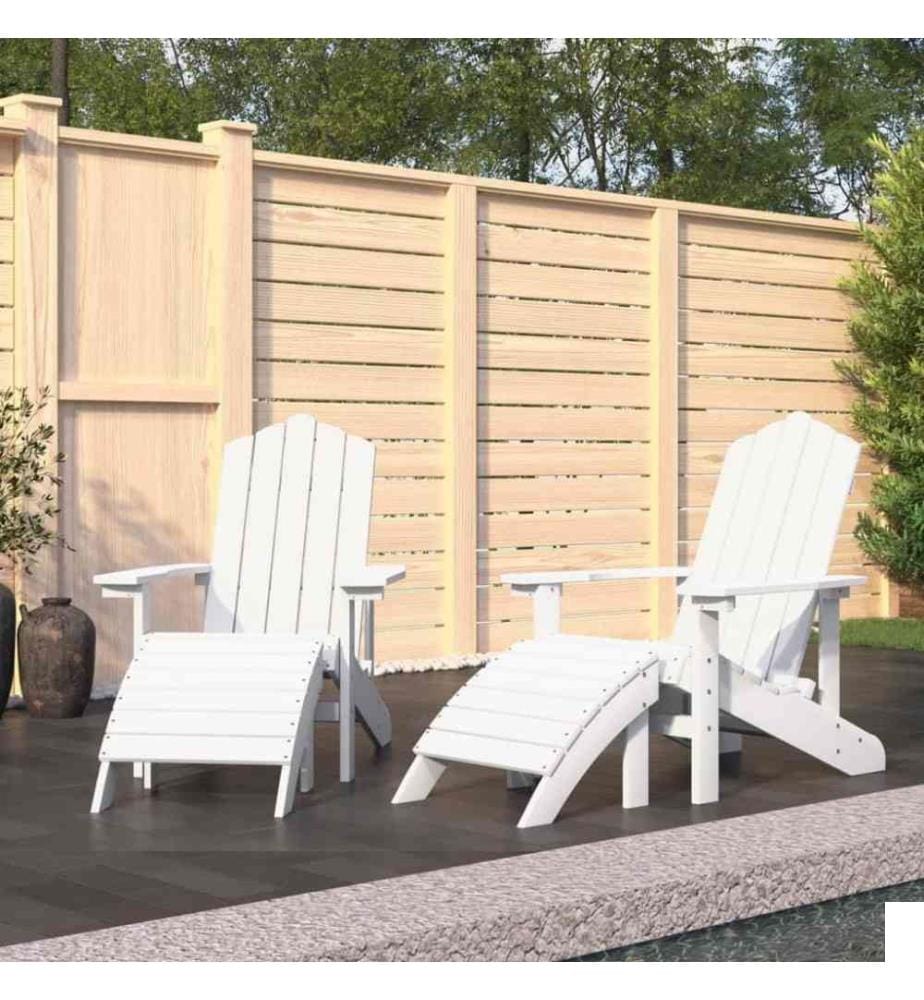 Chaises de jardin Adirondack 2 pcs avec repose-pieds PEHD Blanc