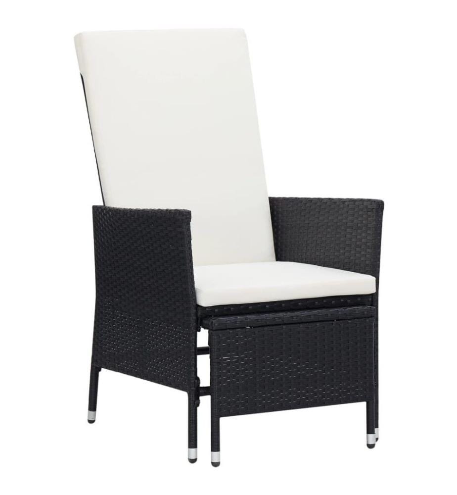 Chaise inclinable de jardin avec coussins Résine tressée Noir