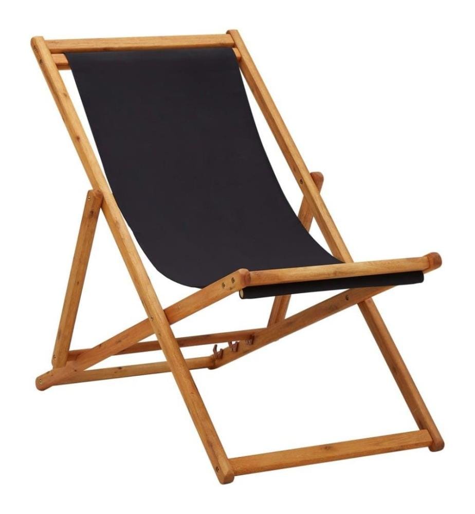 Chaise pliable de plage Bois d'eucalyptus et tissu Noir
