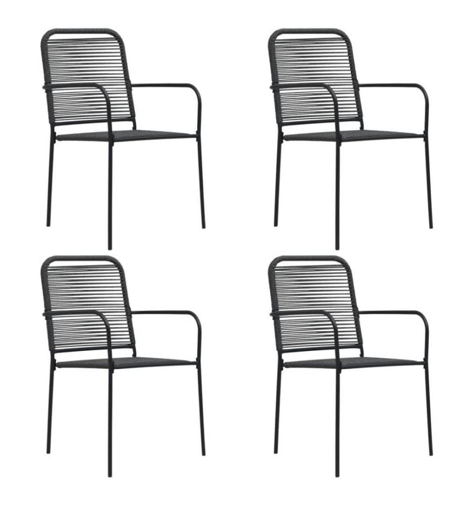 Chaises de jardin 4 pcs Corde en coton et acier Noir