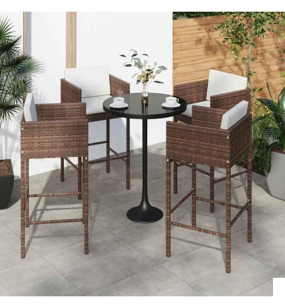 Tabourets de bar lot de 4 avec coussins marron résine tressée