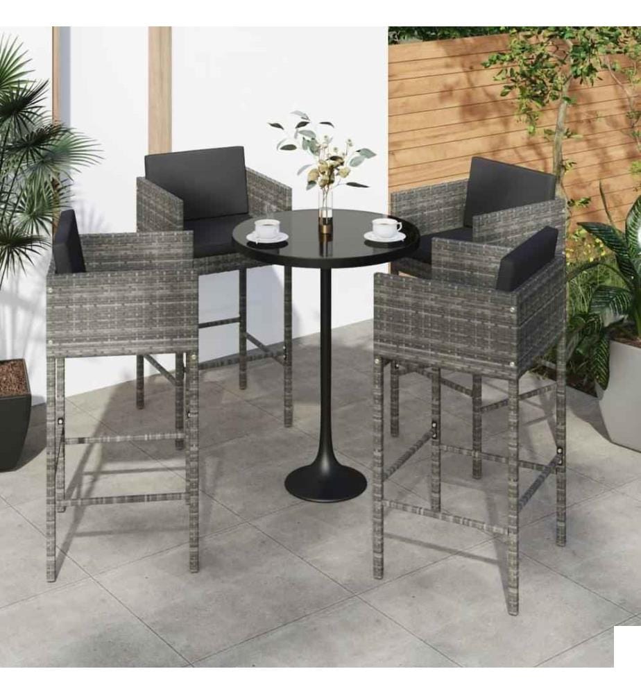 Tabourets de bar lot de 4 avec coussins gris résine tressée