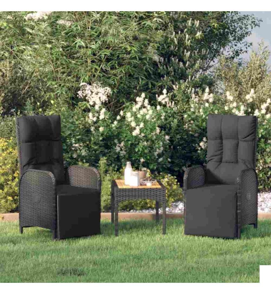 Chaises inclinables d'extérieur et coussins2pcs Poly rotin Noir