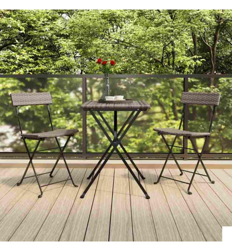 Chaises de bistrot pliantes 2 pcs Gris Résine tressée et acier