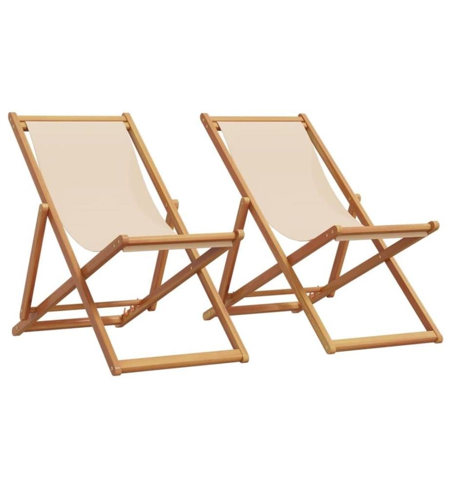 Chaises de plage pliantes lot de 2 beige tissu et bois massif