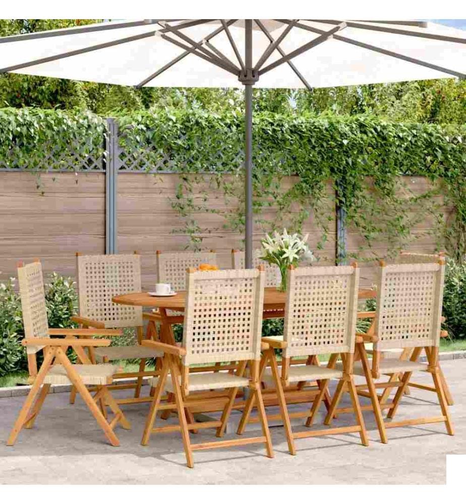 Chaises inclinables de jardin lot de 8 beige rotin bois massif