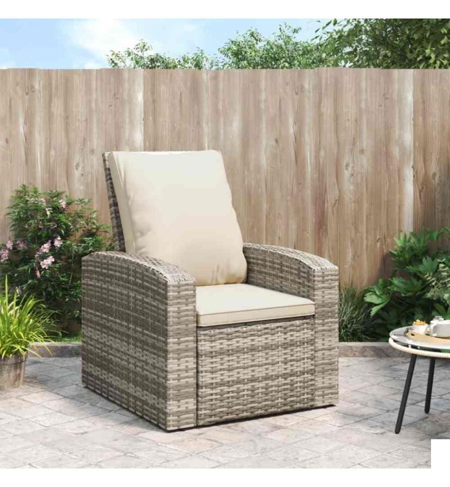 Fauteuil inclinable de jardin avec coussins marron clair rotin