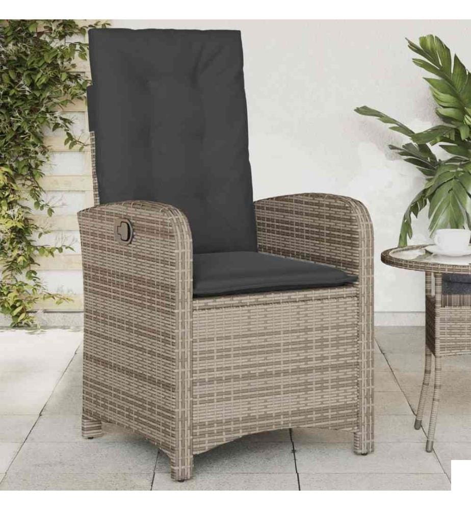 Chaise inclinable de jardin avec coussins gris résine tressée