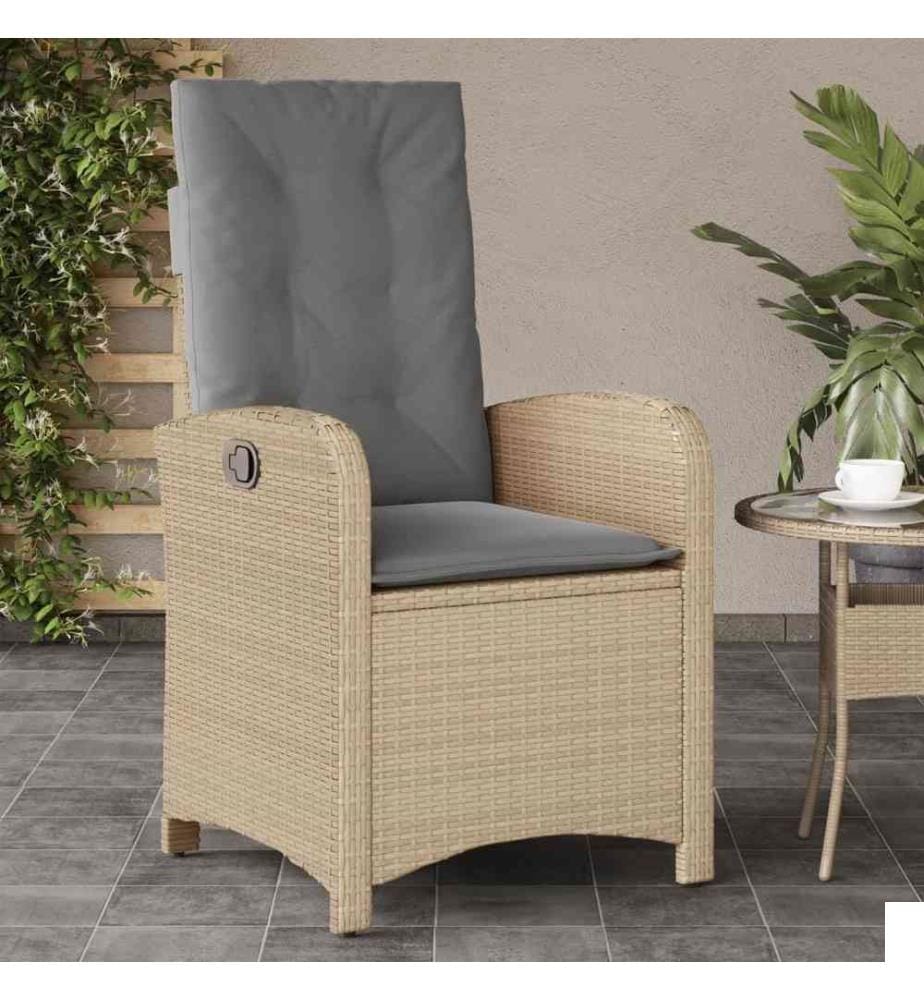 Chaise inclinable de jardin coussins mélange beige poly rotin