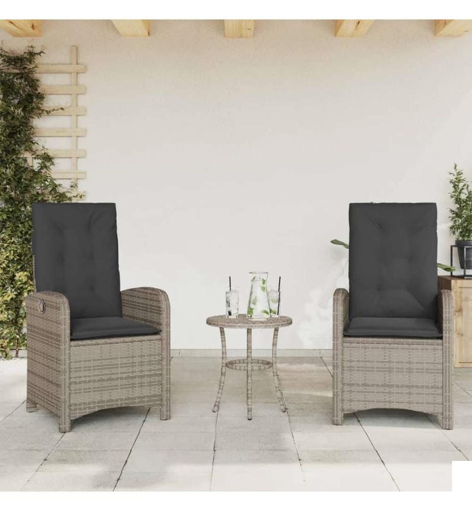 Chaises inclinables de jardin lot de 2 et coussins gris rotin