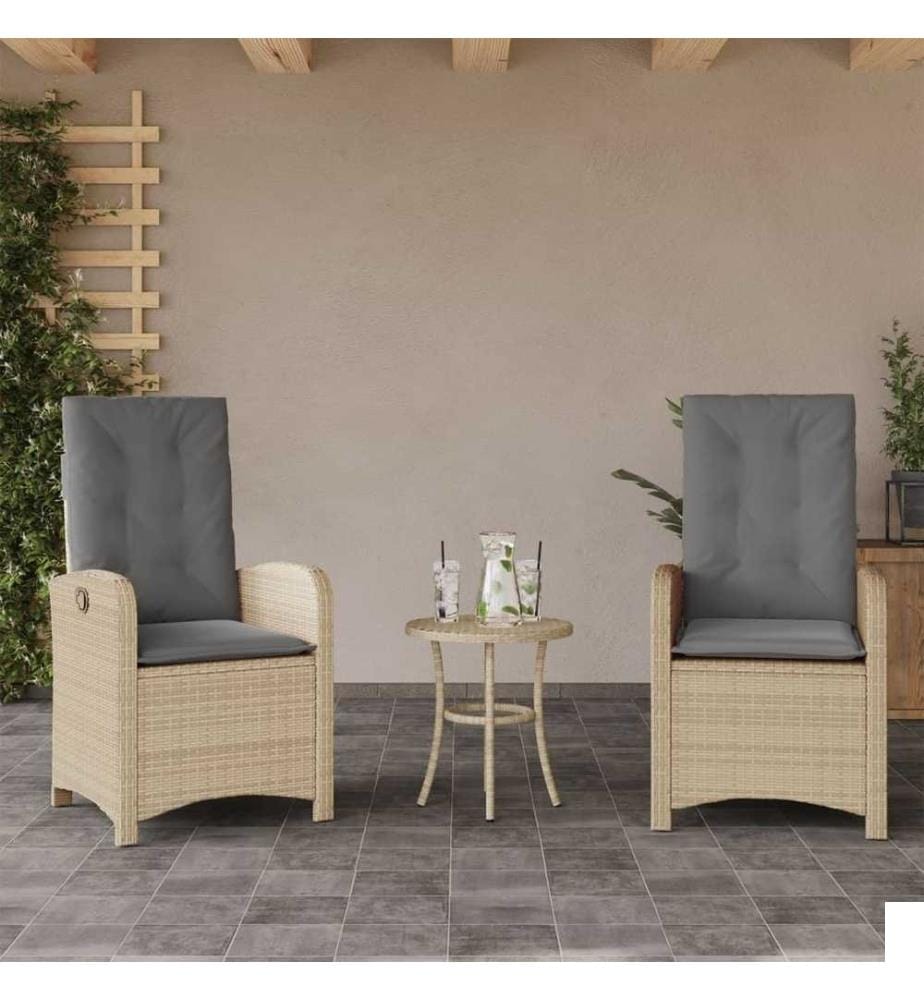 Chaises inclinables jardin lot de 2 et coussins résine tressée