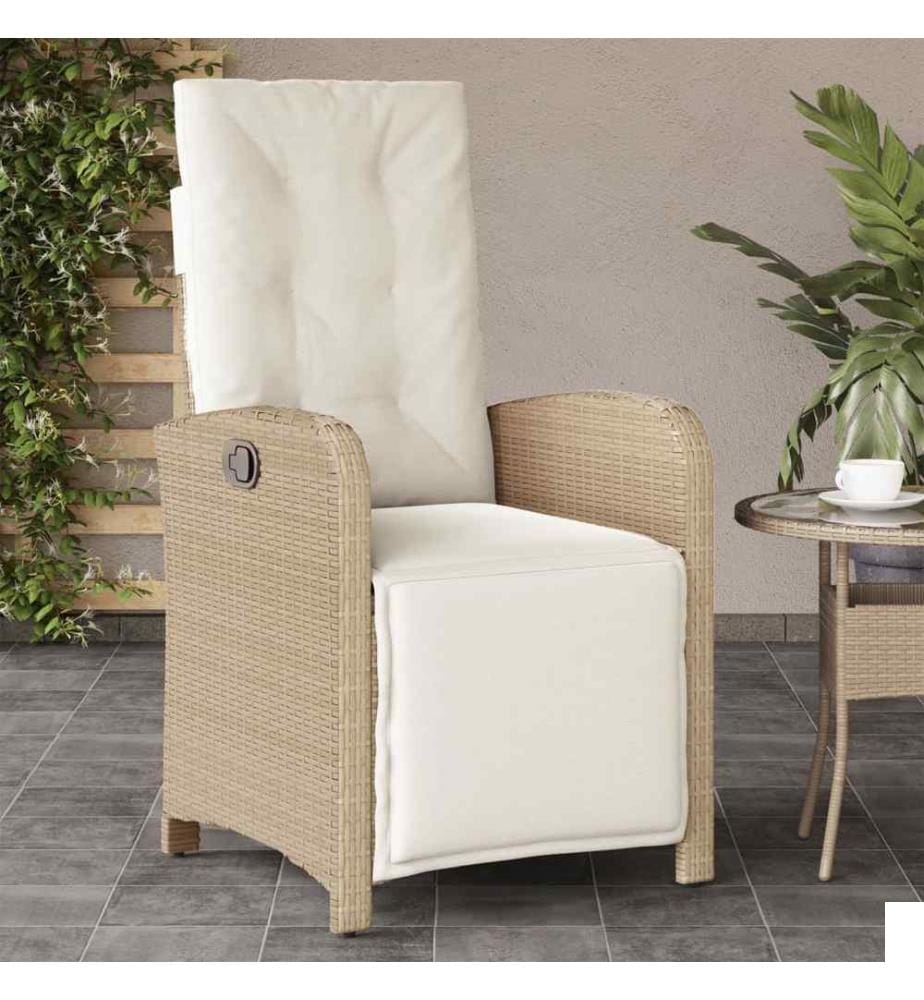 Chaise inclinable de jardin et repose-pied beige résine tressée