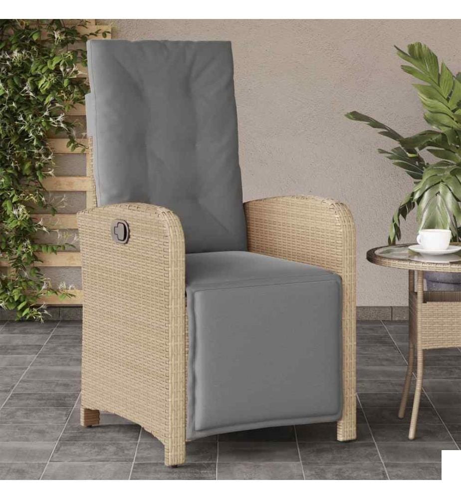 Chaise inclinable de jardin et repose-pied mélange beige rotin