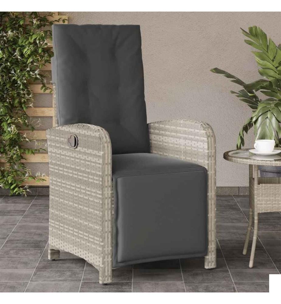Chaise inclinable de jardin avec repose-pied gris clair rotin