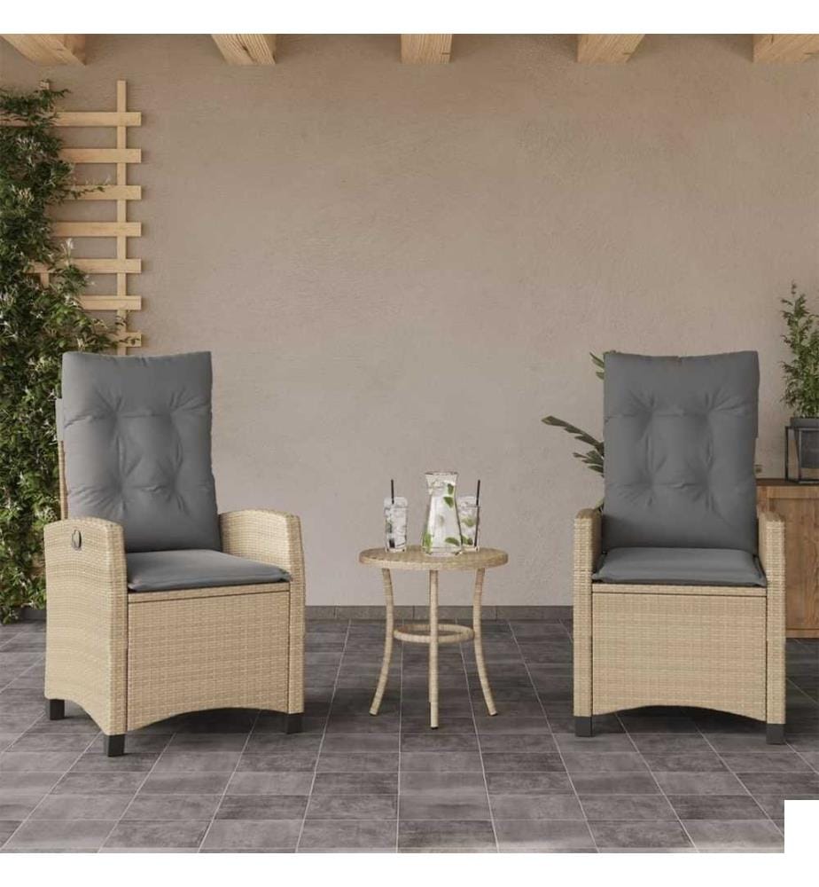 Chaises inclinables jardin lot de 2 et coussins résine tressée