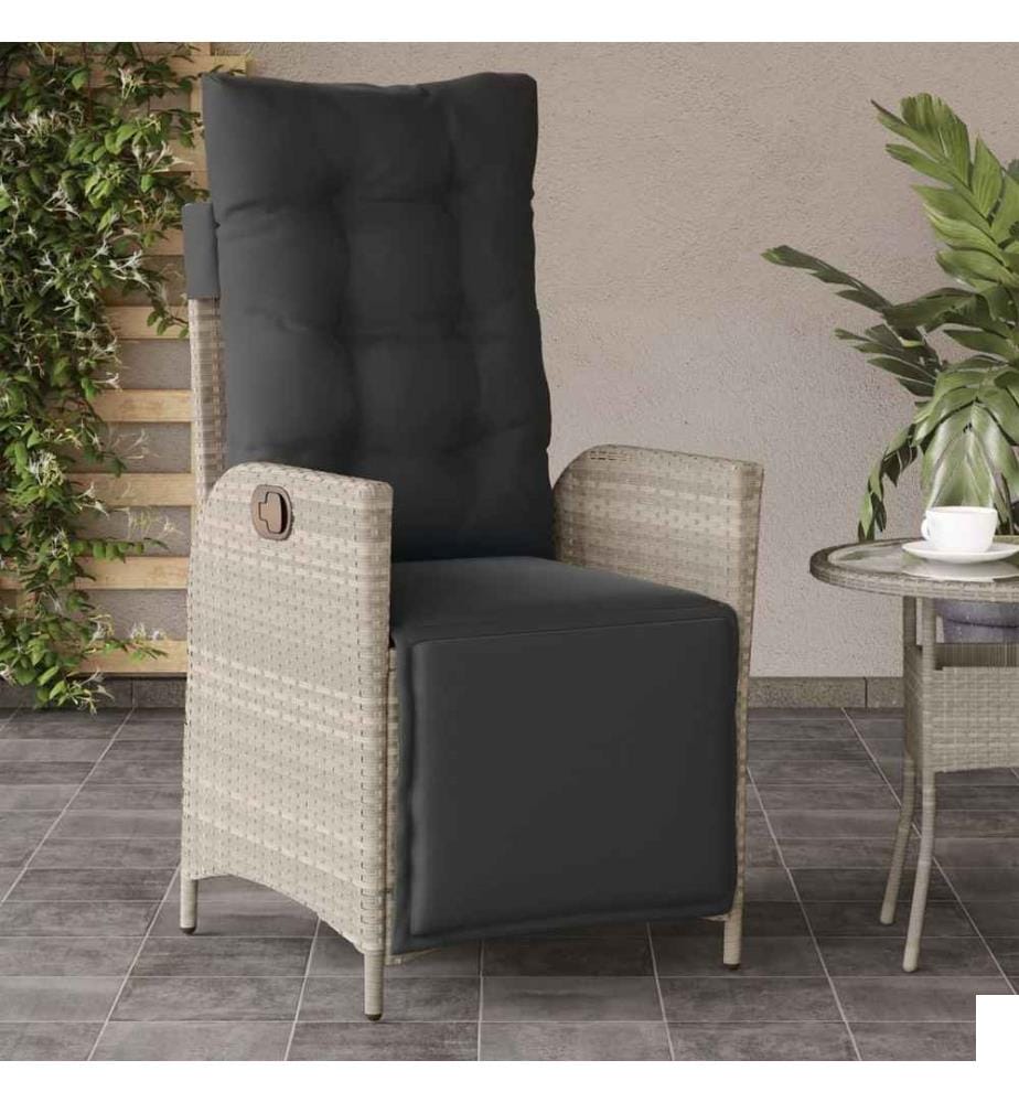 Chaise inclinable de jardin avec repose-pied gris clair rotin